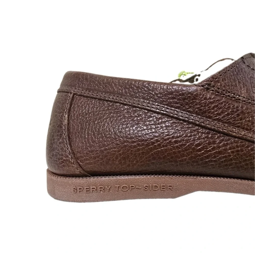 Sperry Mens Ranger Mocs Size‎ 12 Dark Brown Tumbled Leather Lime Green Laces